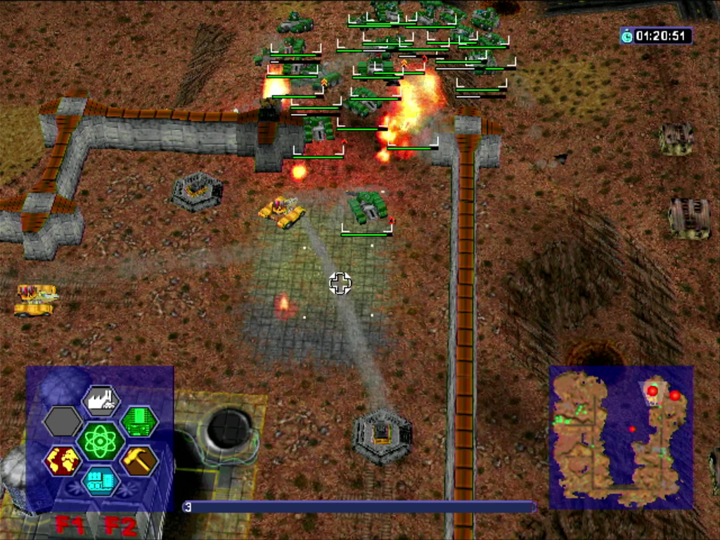 Player's units are destroying enemy base. Warzone 2100 original version.