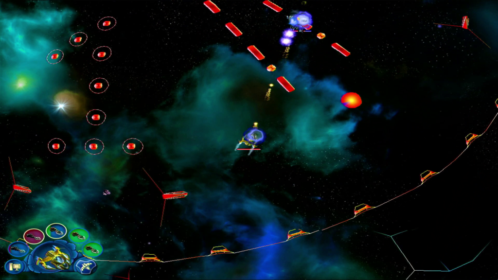 Player's spaceship fighting in hyperspace