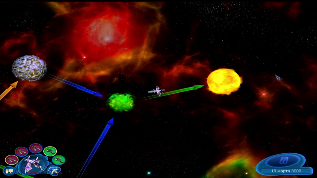 Spaceship approaching the exit point from hyperspace 