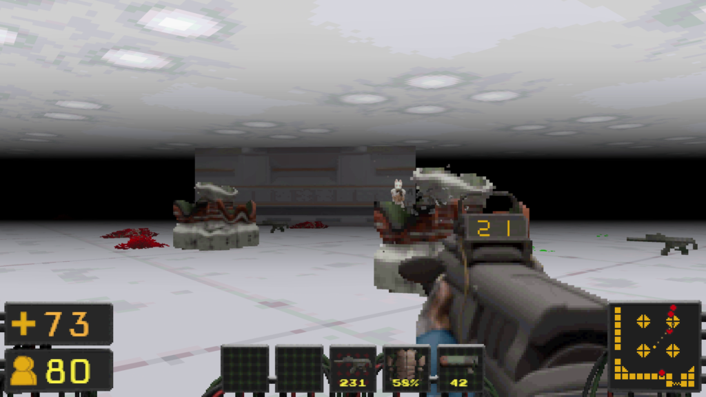 Player hides from enemy behind destroyed storage container