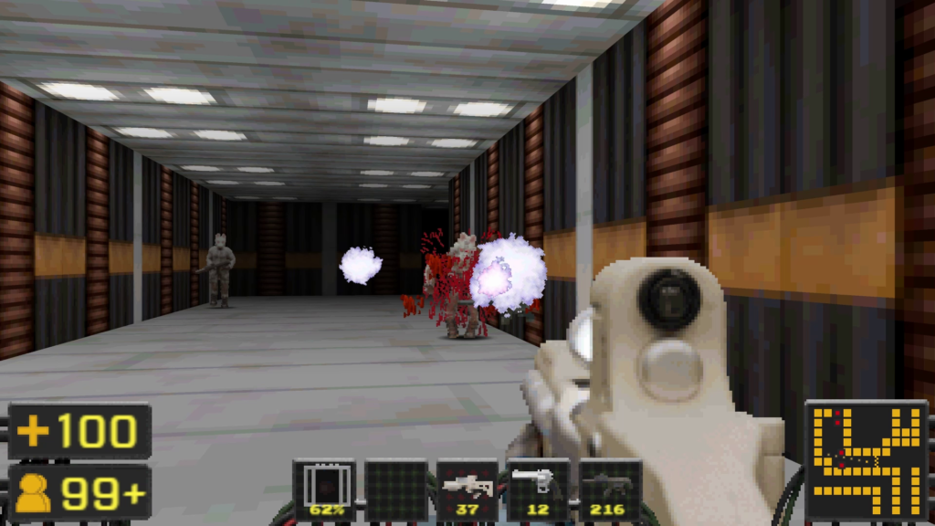 Player shoots plasma rifle into an enemy