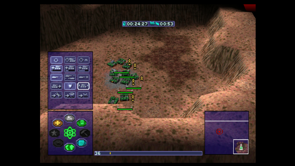 Start of the mission 4 in Warzone 2100 PSX. Player gives orders to units on how to behave.