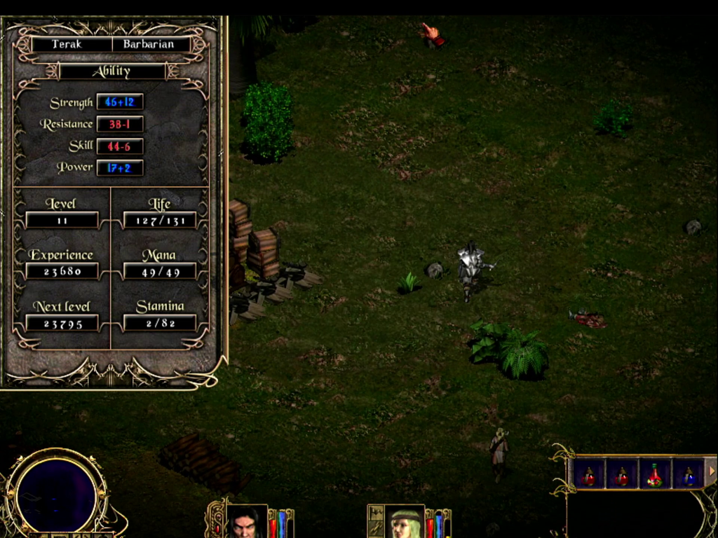 Screenshot from the game Nightstone. Character screen you see inside a level.
