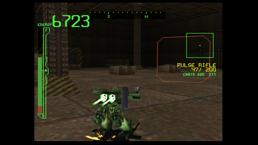 AC on a mission in the fuel depot storage. Screenshot from Armored Core.