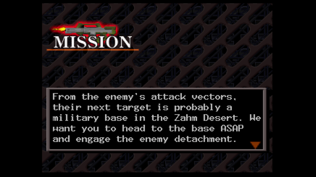 Mission description. Screenshot from Armored Core.