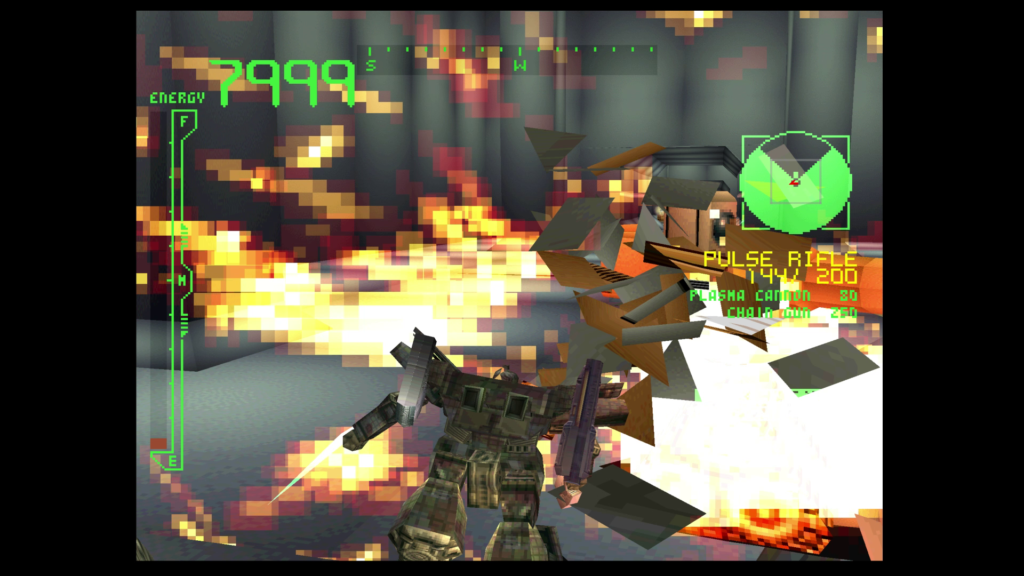 AC strikes an MT with laser blade. Screenshot from Armored Core PSX.