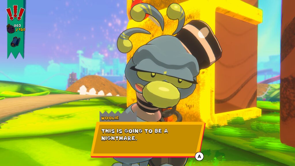 Screenshot from Bubsy 4D - enslaved Woolie says "this is going to be a nightmare"