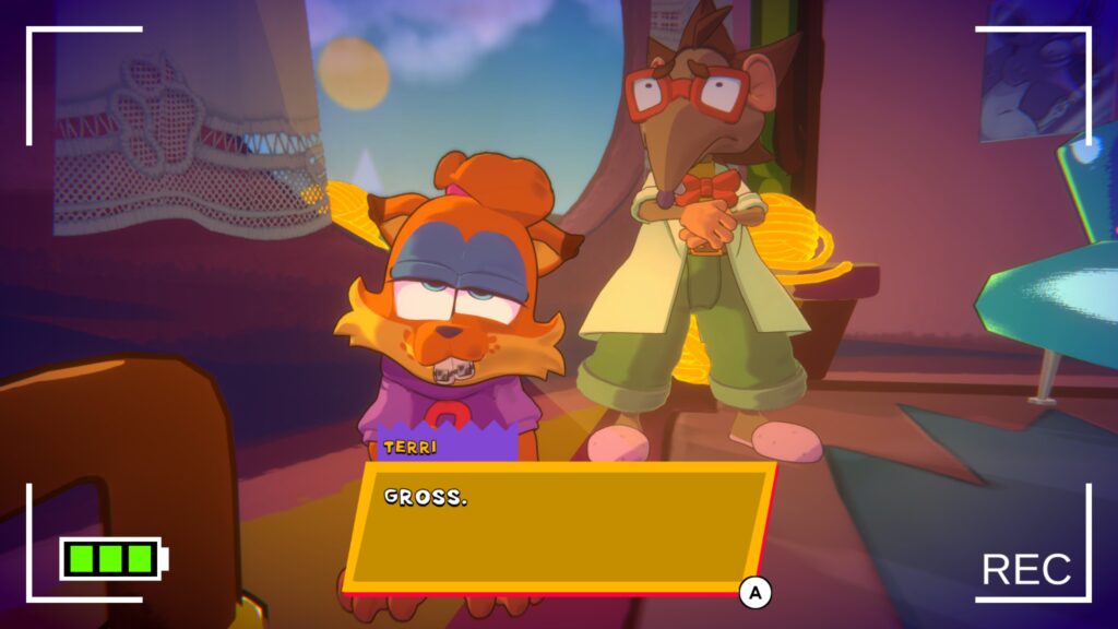 Screenshot from Bubsy 4D with character saying "Gross"
