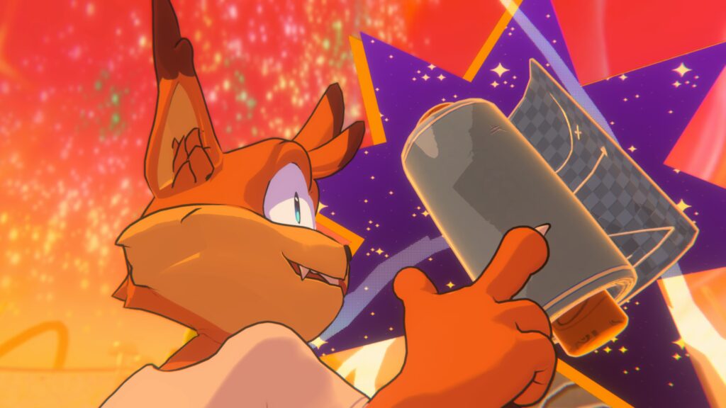 Screenshot from Bubsy 4D - Bubsy found a blueprint and you can use it to open abilities. He is very proud.