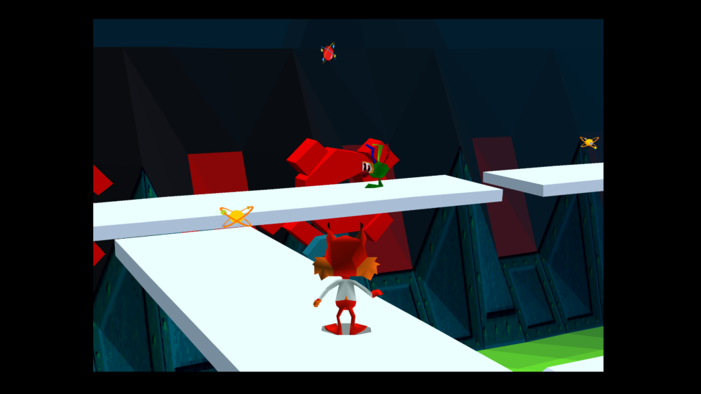 Bubsy is looking at new enemy type. Enemy that shoots lasers