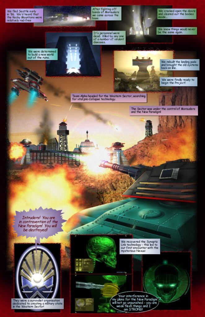 Warzone 2100 comix page 4. Campaign Alpha. A fight against New Paradigm is being held with tanks and VTOLs