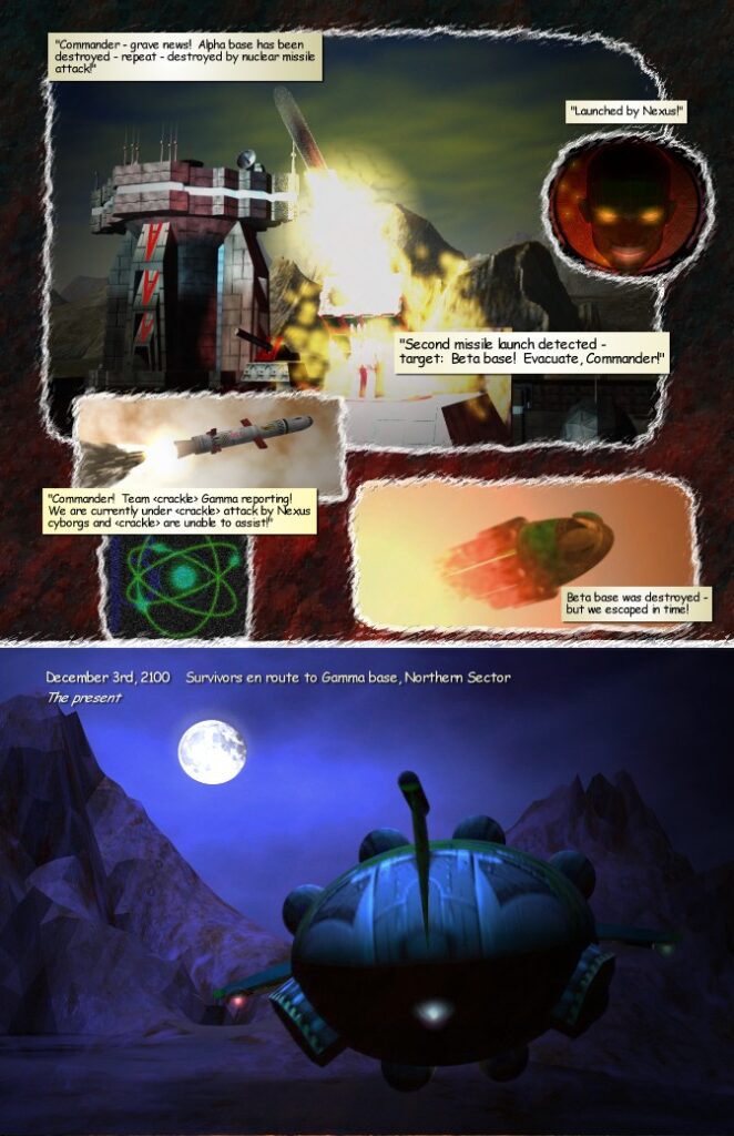 Warzone 2100 comix page 7. Alpha base got destroyed and player approaches the last Campaign in the northern sector.