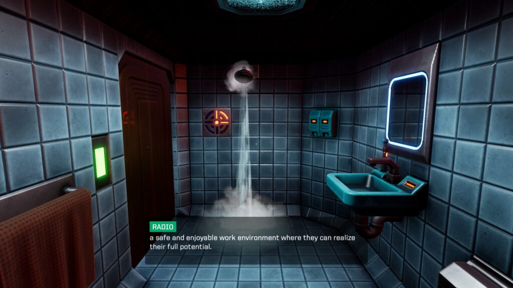 Main character of System Shock is taking a shower