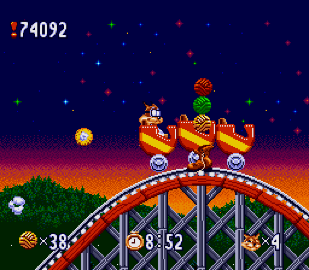 Bubsy is going to experience a shoe kick in the game Bubsy in Claws Encounters of the furred kind