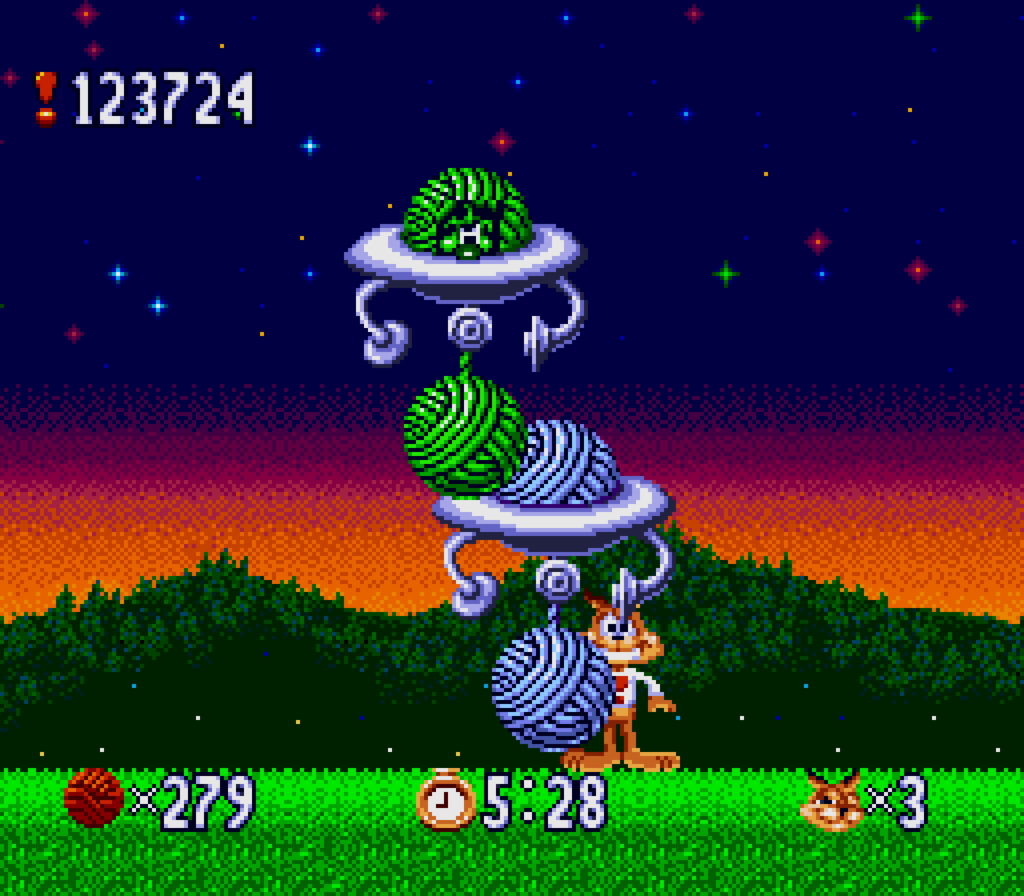 Bubsy loses to a boss in the game Bubsy in Claws Encounters of the furred kind